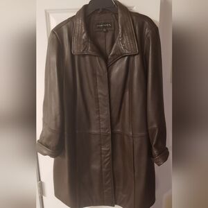 Women's  Chocolate Brown Soft Leather Coat 1X.